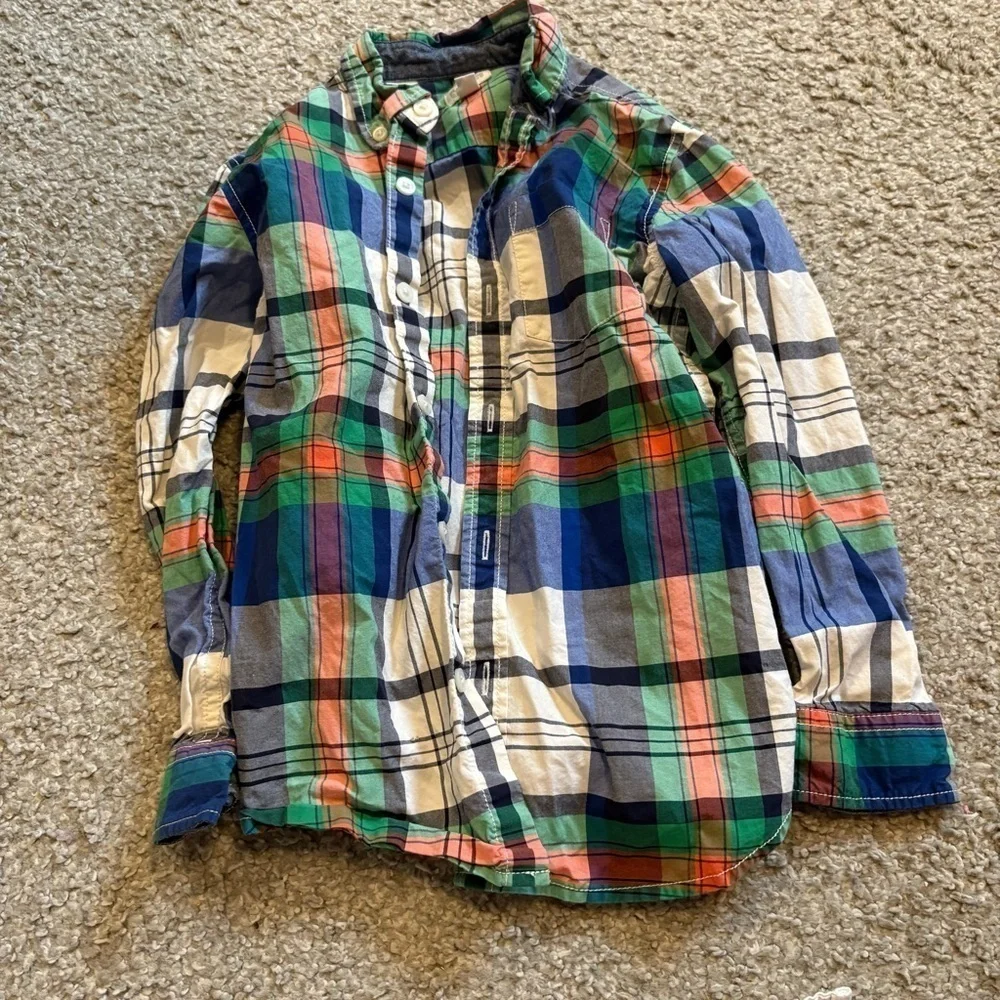 Size 5 Button Down Shirt Bundle Boys Dinosaur Plaid Yellow Blue Carter Gymboree